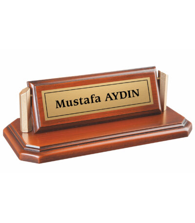 Ahşap Yandan Ayaklı Masa İsimliği Açık Kahve