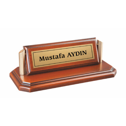 Ahşap Yandan Ayaklı Masa İsimliği Açık Kahve