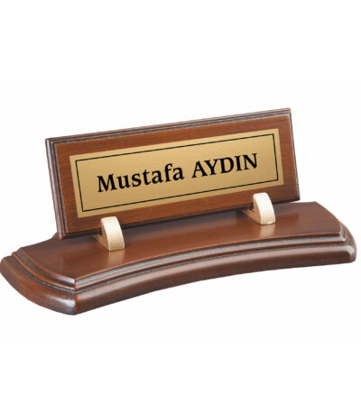 Koyu Kahve Özel Kesimli Ahşap Masa İsimliği