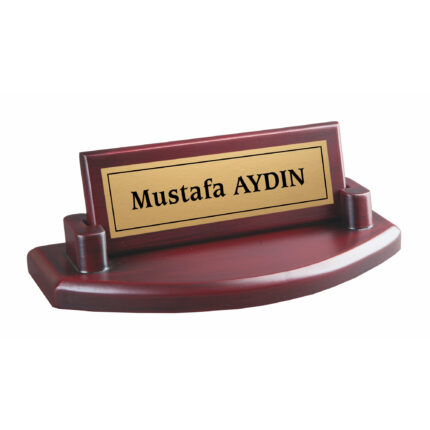Ahşap Ayaklı Ahşap Masa İsimliği Bordo