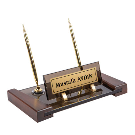 Ahşap Detaylı Bronz Kristal Set Masa İsimliği