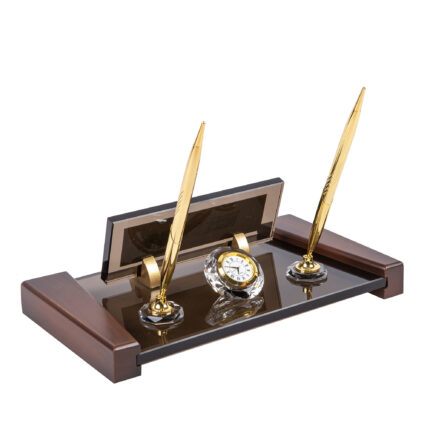 Ahşap Detaylı Bronz Kristal Set Masa İsimliği Arka