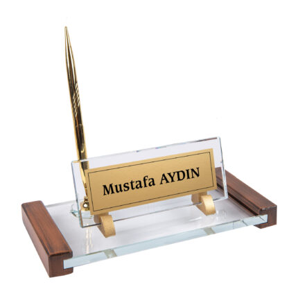 Ahşap Detaylı Kartlıklı Kristal Masa İsimliği