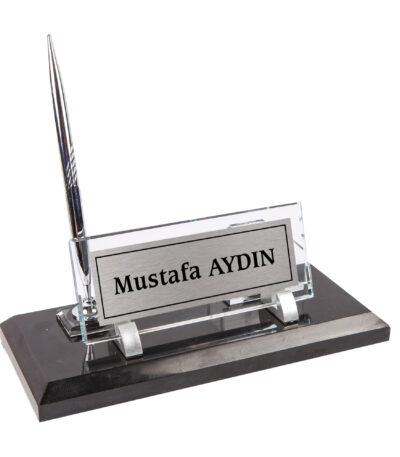 Prestij Siyah Mermer Tek Kalemli Set Masa İsimliği