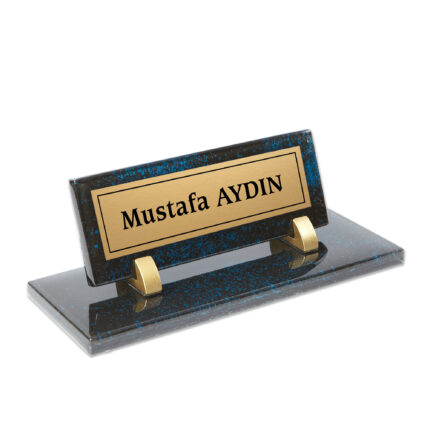 Mavi Siyah Renkli Cam Masa İsimliği
